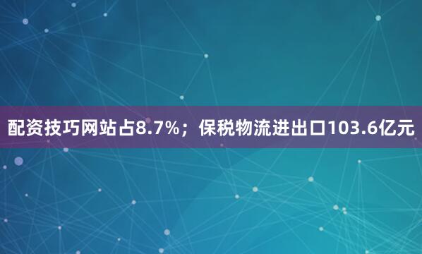 配资技巧网站占8.7%;保税物流进出口103.6亿元